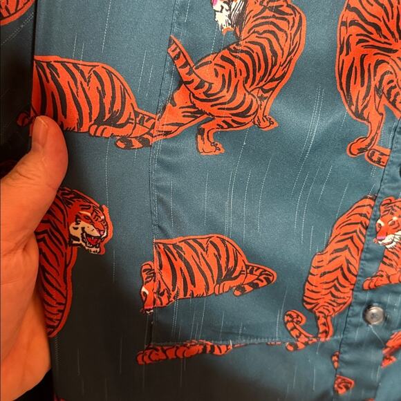 DRESSED IN LALA Tiger Oversized Button-Up Satin Shirt Size Small - Picture 12 of 16